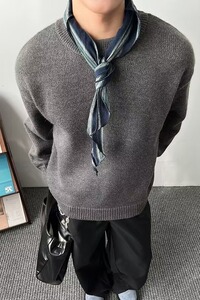 【网41】2025撞色灰色圆领针织毛衣男A079-M5807-P55图片