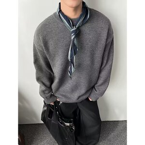 【网41】BK撞色2025灰色圆领针织毛衣男A079-M5807-P55图片