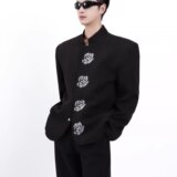 [001]立领黑色西装外套男烫钻花朵重工垫肩西服A079-XZ034-P65，男装西服套装，电商A079