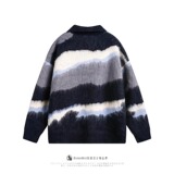 【7】撞色条纹毛衣男女秋冬新款polo领针织衫A079-MY9822-P57，男装针织衫/毛衣，电商A079