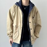 【176】秋季新款假两件拼接牛仔夹克男女休闲百搭A079-W153-P75，男装夹克，电商A079