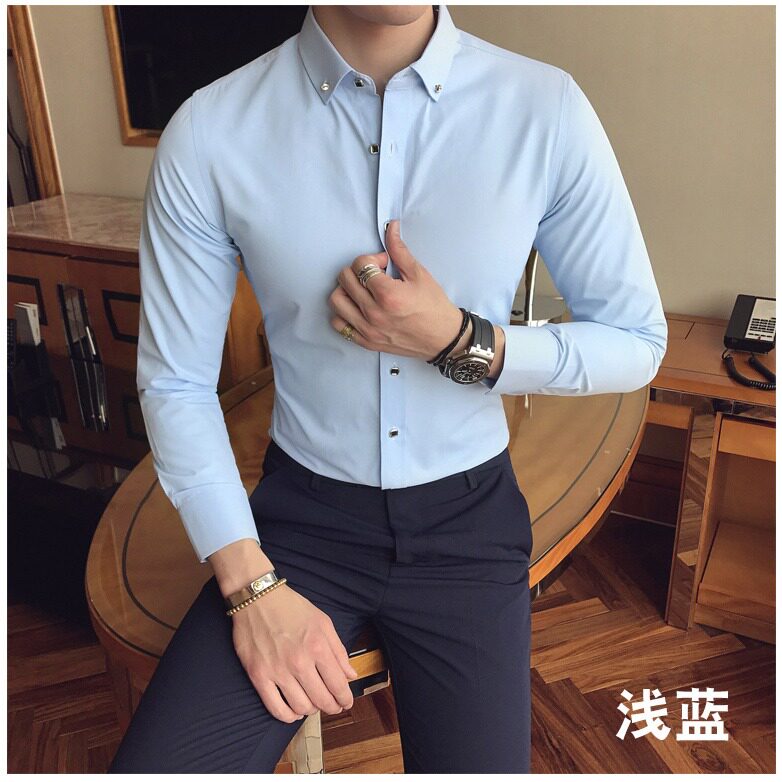 [006]男士衬衫长袖白衬衣钻扣商务百搭寸衫A079-ZC01-P39,男装衬衫,电商A079