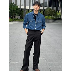 [006]休闲百搭双口袋复古牛仔衬衫男士百搭衬衣潮A079-C913-P49图片