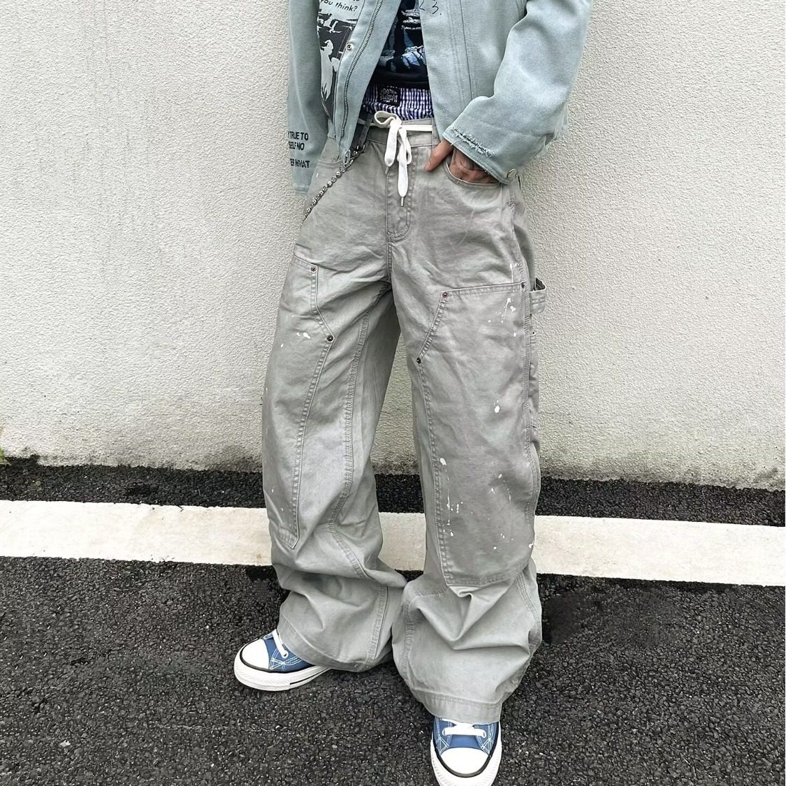 【网88】2025秋季泼墨弯刀牛仔裤宽松长裤A079-7301-P67，男装牛仔裤，电商A079