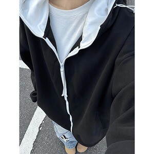 【13】拼色连帽冲锋衣外套女韩版休闲双拉链夹克A079-W040-P47图片