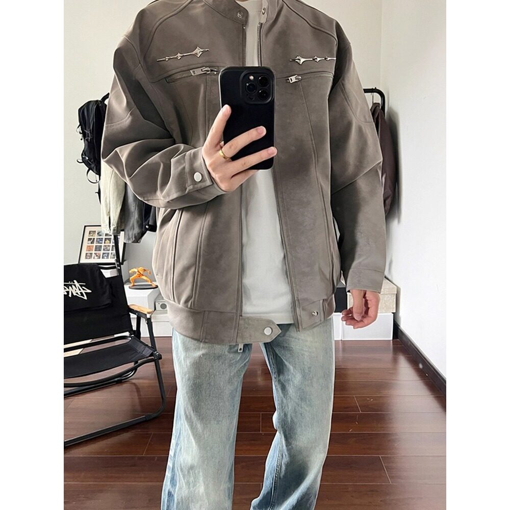 【12】皮夹克外套皮衣男宽松百搭工装棒球服外套A079-2596-P67,男装夹克,电商A079