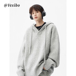 【网5】帽针织衫外套男秋季潮牌花灰色情侣毛衣A079-MY409-P63图片