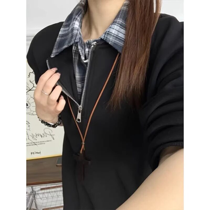 [004]撞色拼接假两件卫衣男半拉链上衣衬衫领polo衫A079-W19-P42,男装衬衫,电商A079