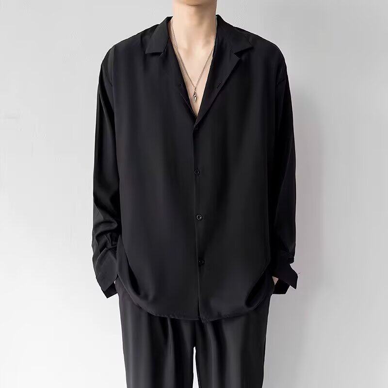 [006]古巴领纯色衬衫男长袖商务休闲垂坠感免烫衬衣A079-C04-P30，男装衬衫，电商A079