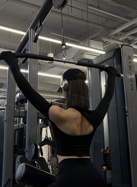 单肩镂空美背长袖瑜伽普拉提运动健身上衣 含胸垫训练速干紧身