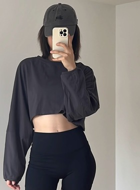 ALGAM CANDY 长袖T 欧美圆领短款运动打底 健身罩衫宽松版