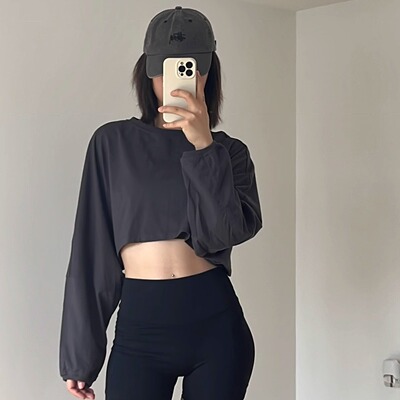 ALGAM CANDY 长袖T 欧美圆领短款运动打底 健身罩衫宽松版