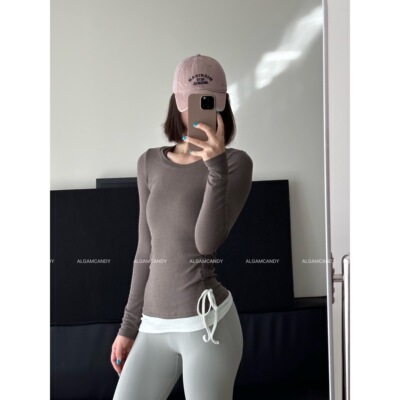 ALGAM CANDY 秋冬新款撞色抽绳设计 蓄热显瘦运动长袖健身罩衫198