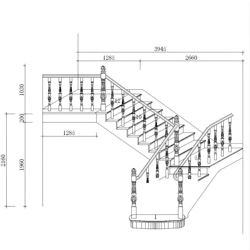 实木楼梯CAD全套图纸｜顶面+正面+轴侧｜CAD2007源文件可编辑可改