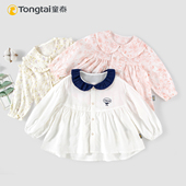 衬衣女宝娃娃领宽松上衣 春夏对开翻领洋气长袖 童泰女童衬衫 25新款