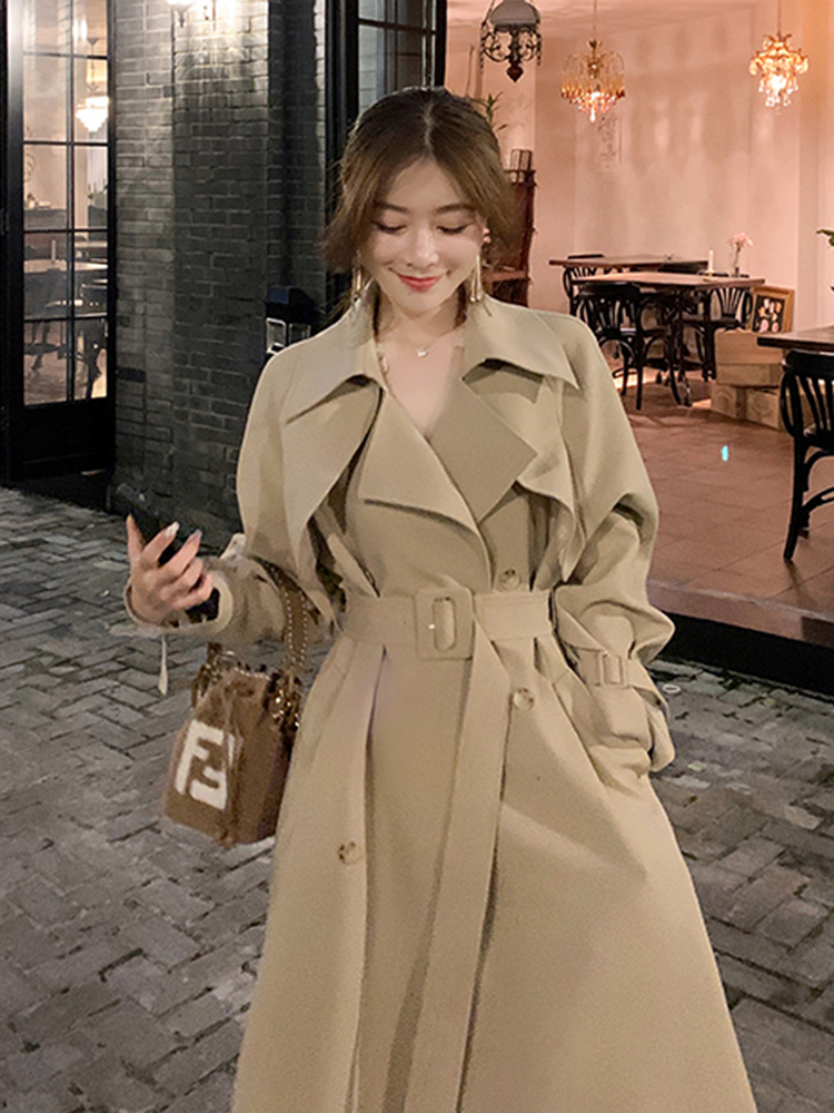 chic流行大衣女2025新款春秋装韩系中长款高级卡其色收腰风衣外套