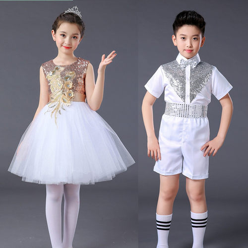 六一儿童舞蹈服男女童香槟色亮片