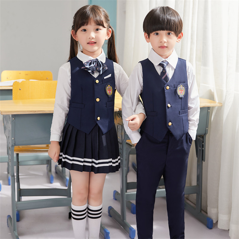 秋冬小学生合唱服马甲女童套装洋气校园风班服棉衬衣男童口才朗诵