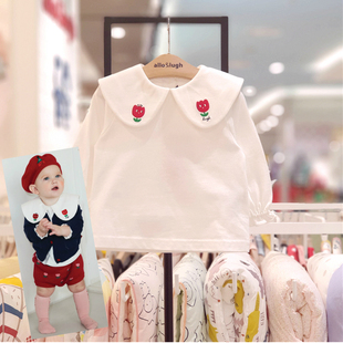 打底上衣白色娃娃领t恤959 25春女童薄款 现allolugh阿路韩版 童装