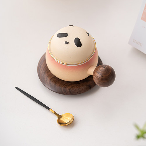 苏氏陶瓷SUSHI CERAMICS熊猫茶水分离办公茶杯咖啡杯（蜜桃粉）