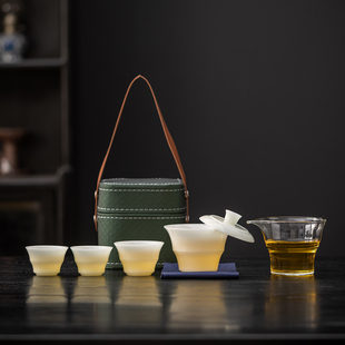 苏氏陶瓷翡翠玉瓷竹节盖碗茶杯旅行陶瓷茶具高档快客茶具礼盒装