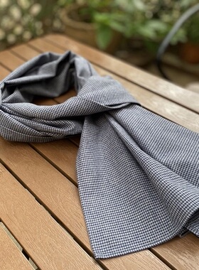 欧美同步纯棉深蓝灰千鸟格围巾秋冬保暖纯棉小众男朋友礼物