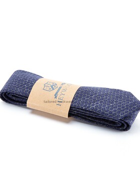 英式美式欧美TIE收藏热卖新复古棉麻灰底深蓝暗花原创手工领带呔