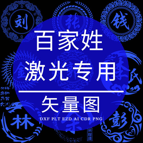 百家姓模版 激光雕刻专用矢量图DXF 姓氏镭雕火机CDR素材PLT制作