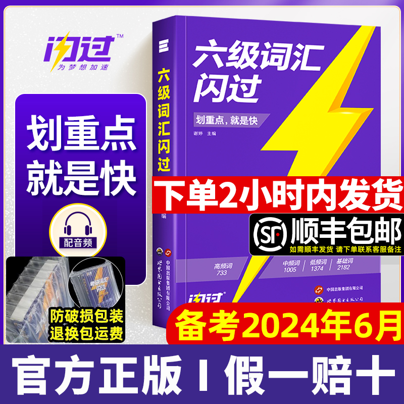 巨微英语六级词汇闪过备考2024年6月大学英语六级词汇书乱序版cet6级考试高频词6级核心单词本词根词缀记忆法便携版真题手册口袋书-封面