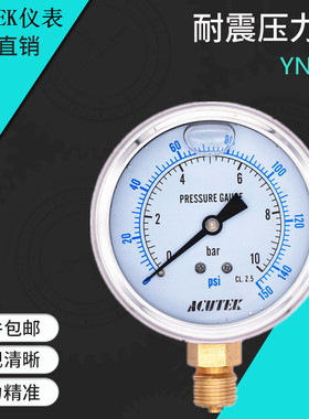 ACUTEK 船用耐震压力表 YN75 10bar G3/8 液压油压防震抗震压力表