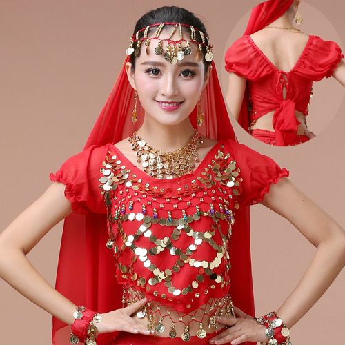 肚皮舞服装印度舞蹈表演出练习服衣服新疆舞民族舞蹈新款短袖上衣