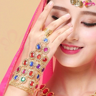 新款 肚皮舞首饰手链印度舞蹈配饰品舞蹈表演彩钻戒指环手链