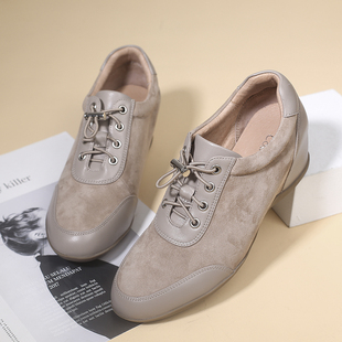 内增高女鞋 2025秋新款 羊皮软底舒适圆头坡跟单鞋 子 百搭中跟休闲鞋