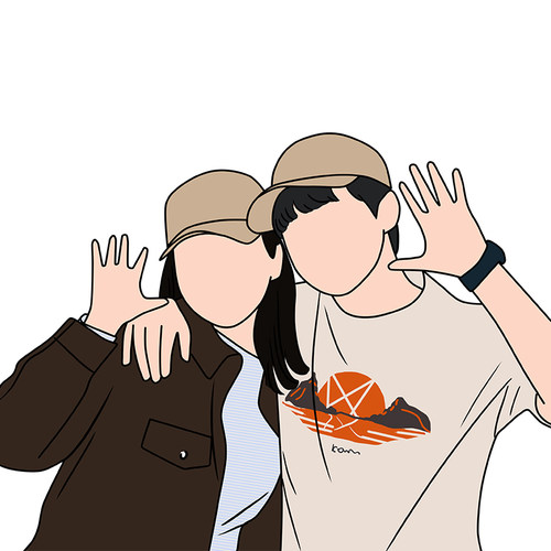 手绘情侣头像简笔画全身定制无脸