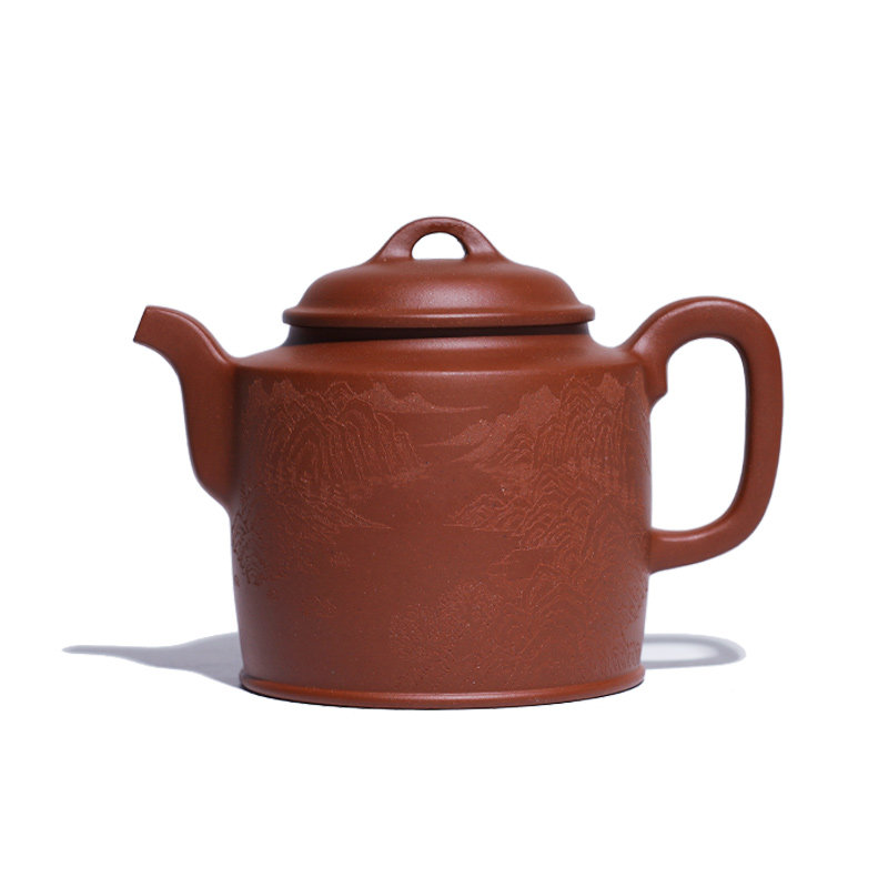 吉羊 宜兴紫砂壶纯手工刻绘茶壶 原矿底槽清汲直340ml
