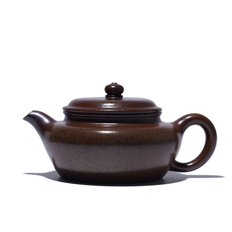 吉羊柴烧 宜兴紫砂壶纯手工茶壶 本山绿泥锦鼓(裸烧)270ml