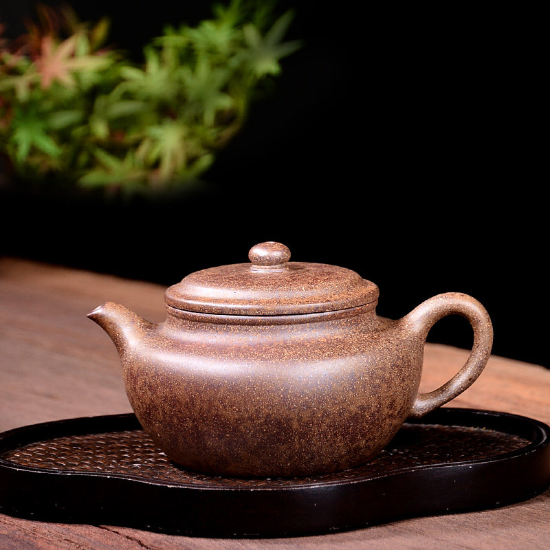 吉羊 宜兴古法柴烧窑变紫砂壶纯手工茶壶茶具原矿翡翠金砂锦鼓壶