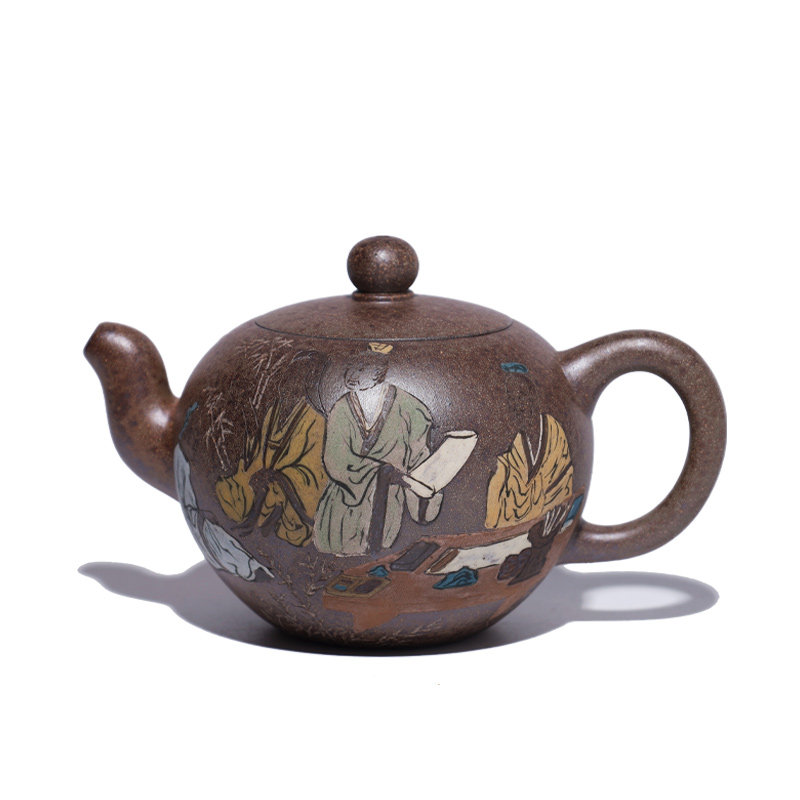 吉羊柴烧 宜兴紫砂壶茶壶茶具 原矿本山绿泥竹林七贤250ml