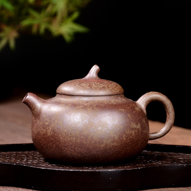 吉羊 宜兴柴烧窑变紫砂壶纯手工功夫茶具茶壶原矿翡翠金砂小茄瓜