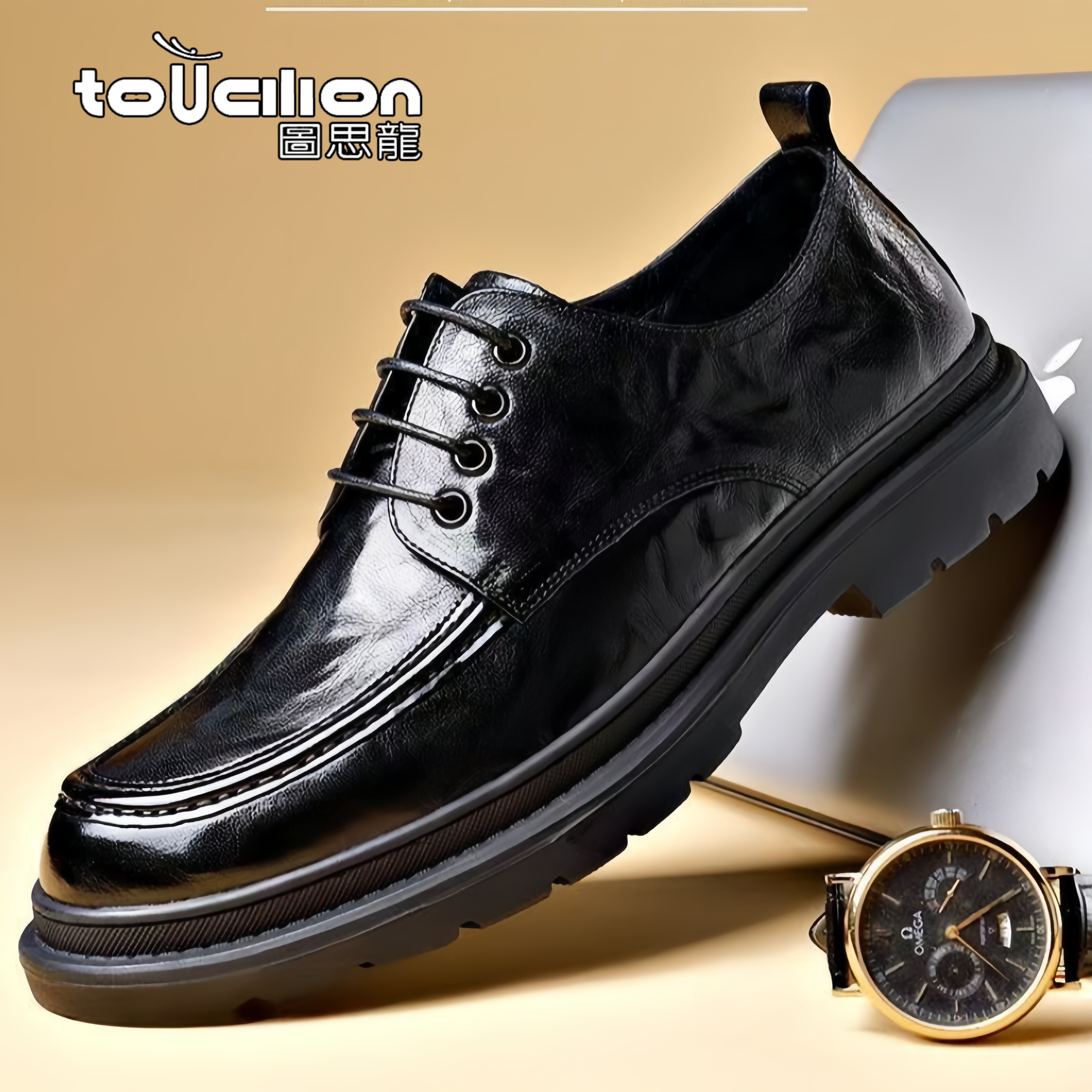 图思龙商务2025黑色男鞋新款皮鞋休闲男士正装软底新郎西装套装男