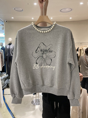 宽松棉韩版涂鸦印花钉珠卫衣女