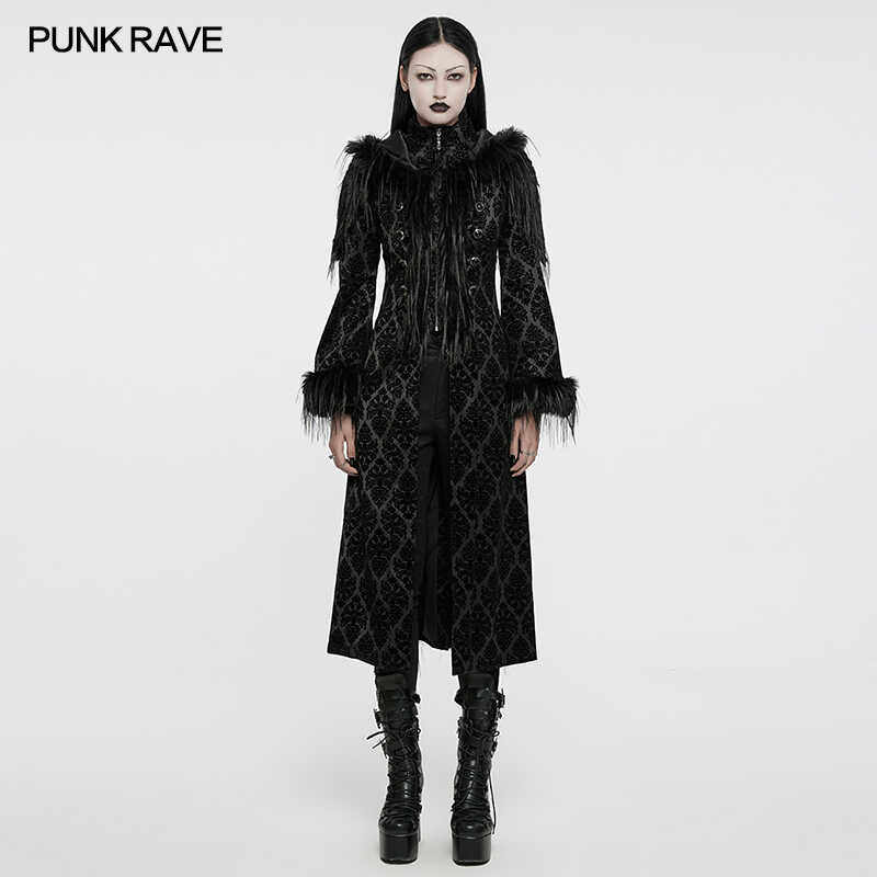 哥特风暗黑系提花毛领长款外套女秋冬新款复古中世纪宫廷风大衣