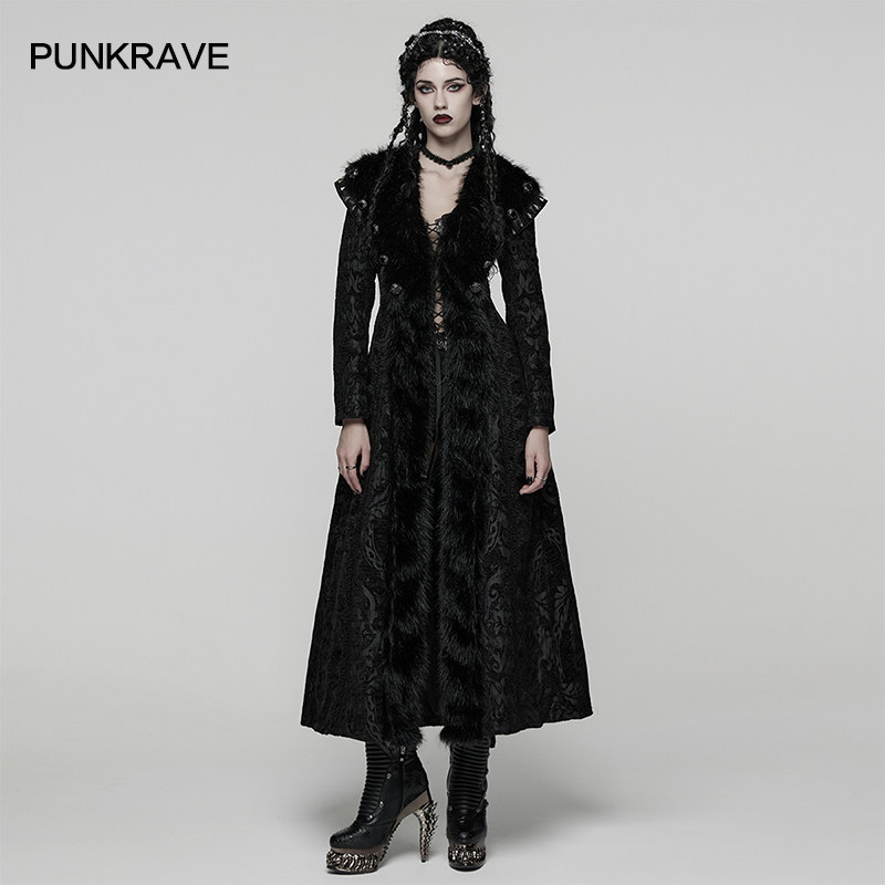哥特华丽奢华毛毛外套长款风衣秋冬新款复古提花高级感毛绒大衣女