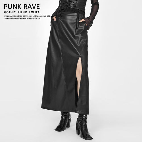 朋克开叉皮半身裙高腰