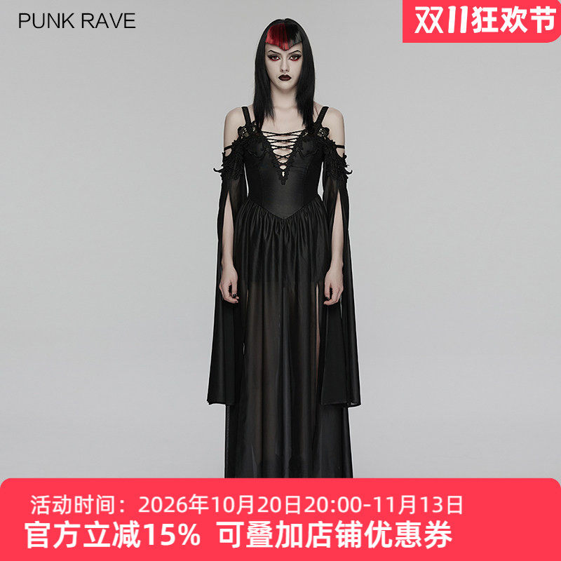 暗黑系朋克露肩深V礼服连衣裙