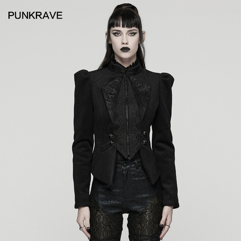 PUNKRAVE哥特绣花呢料短外套女优雅气质大衣收腰绑带设计感外搭潮