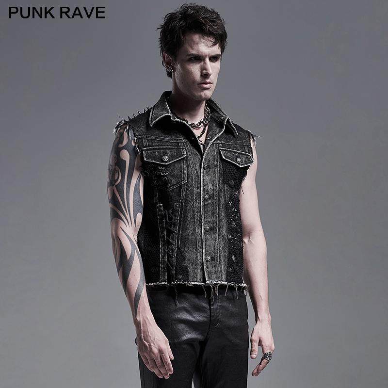PUNKRAVE朋克风牛仔马甲