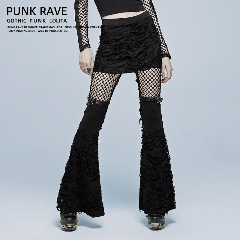 秋冬新款中腰休闲裤女士黑色显瘦阔腿裤网纱拼接设计感小众裤子潮