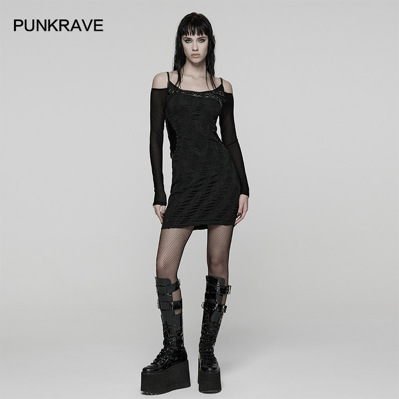 朋克风性感辣妹紧身包臀连衣裙女2025新款镂空收腰露肩吊带裙短裙,女装/女士精品,连衣裙,淘宝优惠券,粉丝福利购,淘宝优惠卷