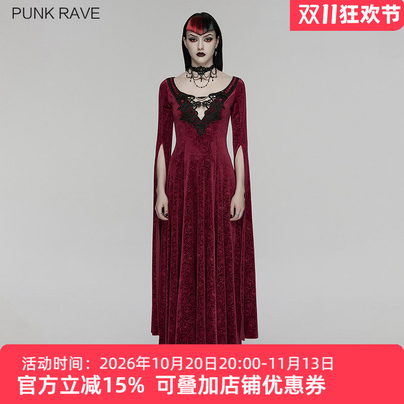 哥特风弹力玫瑰丝绒连衣裙